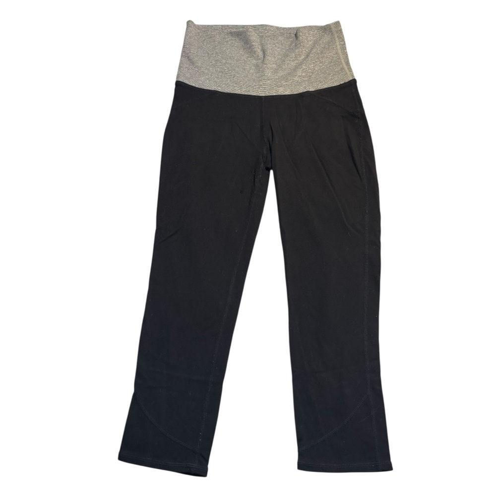 Capri Leggings XS Black Gray Stretchy Wide Waistband Fold-down Athleisure